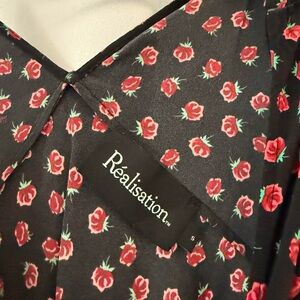 Realisation Par Black Mini Dress with Red Floral Print